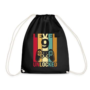 Ten 9yr 9 Birthday Boy Son Funny Gamer 9th Years - Drawstring Bag - black - Front