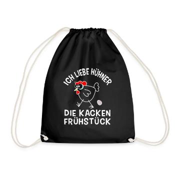 Funny Chicken Bauern Huhn Henne Hahn Hühner Shirt - Turnbeutel - Schwarz - Vorne