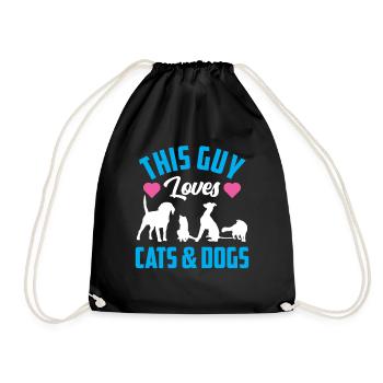 This guy loves cats and dogs Dog Cat - Drawstring Bag - black - Front
