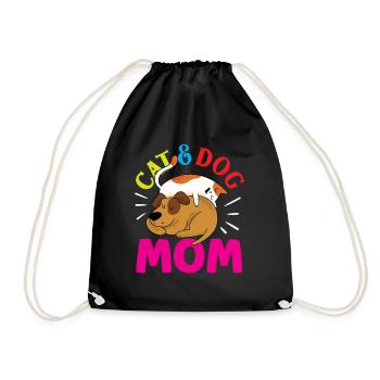 Cat And Dog Mom Girl Cat Lover Dogs - Drawstring Bag - black - Front