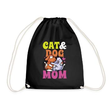 Cat And Dog Mom Girl Dogs Cat Lover - Drawstring Bag - black - Front