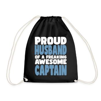Proud wife of a damn good captain - Drawstring Bag - black - Front