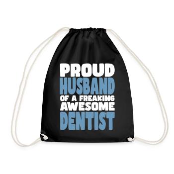 Proud wife of a damn good dentist - Drawstring Bag - black - Front