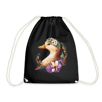 Flower Crown Duck Floral Farm Animal Pet - Drawstring Bag - black - Front