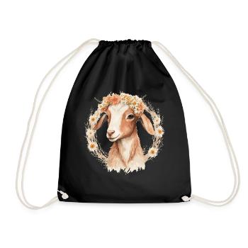 Baby Goat Flower Crown Floral Farm Animal Pet - Turnbeutel - Schwarz - Vorne