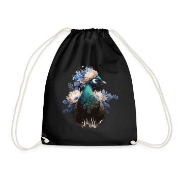 Peafowl Flower Crown Fowl Bird Poultry Floral Farm - Drawstring Bag - black - Front