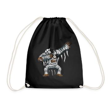 Dabbing Mummy Pumpkin Glowing Skeleton Halloween - Drawstring Bag - black - Front
