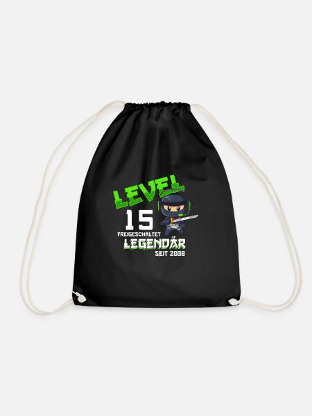 Level 15 Jahre Geburtstagsshirt Ninja Gamer - Turnbeutel - Schwarz
