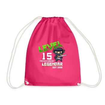 Level 15 Jahre Geburtstagsshirt Ninja Gamer - Turnbeutel - Fuchsia - Vorne