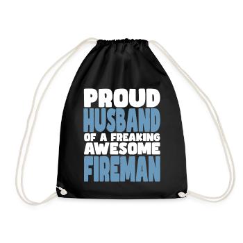 Proud wife of a damn good firefighter - Drawstring Bag - black - Front