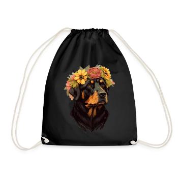 Fleur mignonne Rottweiler Couronne Chien de Compagnie Race Florale - Sac de sport léger - noir - Devant