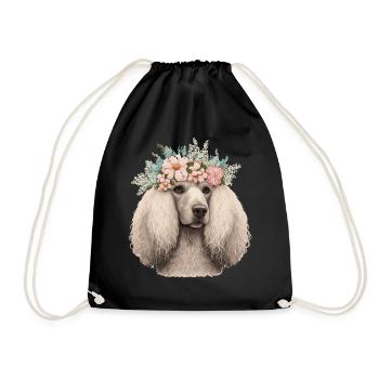 Cute Poodle Flower Crown Pet Dog Breed Floral Pupp - Drawstring Bag - black - Front