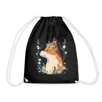 Cute Shiba Inu Flower Crown Pet Dog Breed Puppy Wa - Drawstring Bag - black - Front