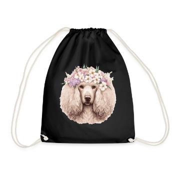 Cute Poodle Flower Crown Pet Dog Breed Floral Pupp - Drawstring Bag - black - Front