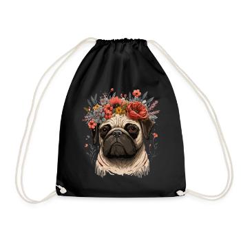 Fleur de carlin mignon Crown Pet Dog Breed Floral Puppy - Sac de sport léger - noir - Devant