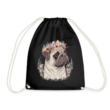 Fleur de carlin mignon Crown Pet Dog Breed Floral Puppy - Sac de sport léger - noir - Devant