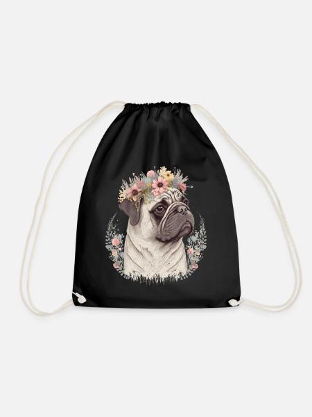 Cute Pug Flower Crown Pet Dog Breed Floral Puppy - Turnbeutel - Schwarz