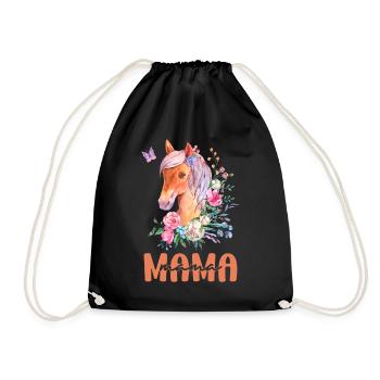 Pferd Mama Mom Mutter Muttertag Geschenkidee - Turnbeutel - Schwarz - Vorne