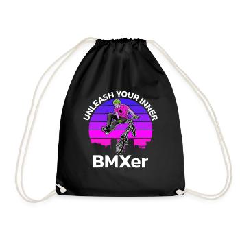 vintage bike outfit, bike urban freestyle bmx - Drawstring Bag - black - Front