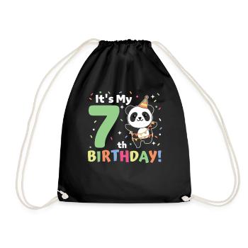 Panda for 7th birthday children seven years old - Drawstring Bag - black - Front