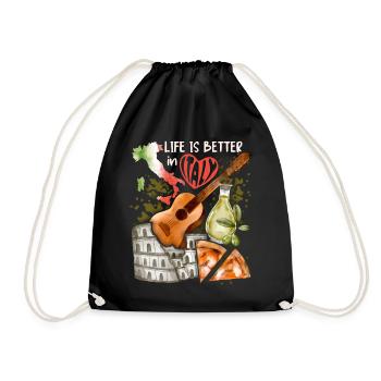 Italy Love-Italy, Rome, guitar and pizza - Drawstring Bag - black - Front