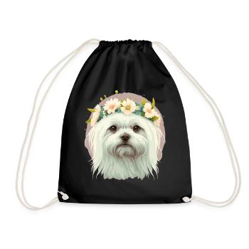 Fleur maltaise mignonne Couronne Chien Race Floral Pup - Sac de sport léger - noir - Devant