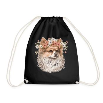 Cute Pomeranian Pom Flower Crown Pet Dog Breed Flo - Turnbeutel - Schwarz - Vorne