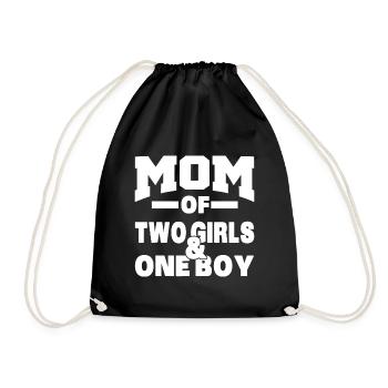 Mom of Two Girls and One Boy Mother's Day Gift - Drawstring Bag - black - Front