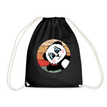 Panda Retro Panda Bear Gift Women Men Kids - Drawstring Bag - black - Front