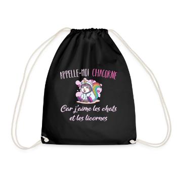 Appelle-moi Chacorne J'aime Chat Licorne Cadeau - Sac de sport léger - noir - Devant