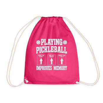 Playing Pickleball improves memory - Drawstring Bag - fuchsia - Front