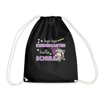 bye bye Kindergarten hallo Schule Waschbär - Turnbeutel - Schwarz - Vorne