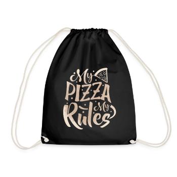 Lustiger Pizza Spruch, Italien, My-Pizza-My-Rules - Turnbeutel - Schwarz - Vorne