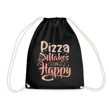 Pizza makes me happy, Typografie Spruch, Italien - Turnbeutel - Schwarz - Vorne