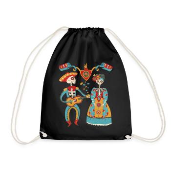 Dia de Muertos, Saint-Valentin, Guitare Skeleton Couple - Sac de sport léger - noir - Devant
