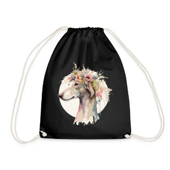 Cute Greyhound Flower Crown Pet Dog Breed Floral P - Drawstring Bag - black - Front