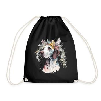 Cute English Pointer Flower Crown Pet Dog Breed Fl - Drawstring Bag - black - Front