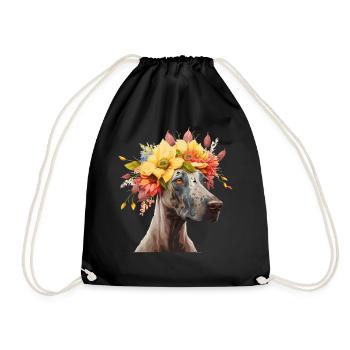 Mignon Grand Danois Fleur Couronne Chien de Compagnie Race Florale - Sac de sport léger - noir - Devant