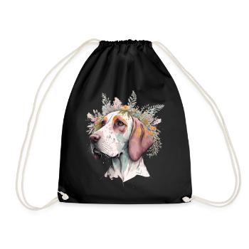 Cute English Pointer Flower Crown Pet Dog Breed Fl - Drawstring Bag - black - Front