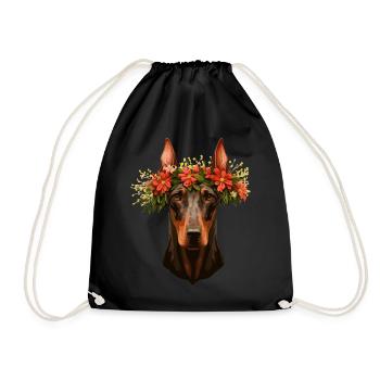 Mignon Doberman Fleur Couronne Animal de compagnie Chien Race Floral P - Sac de sport léger - noir - Devant