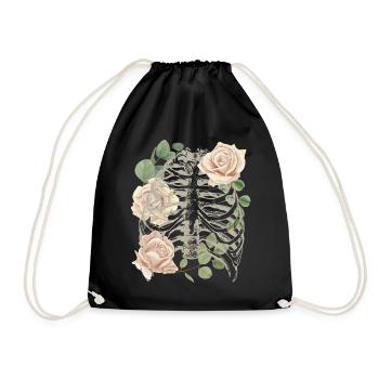 Squelette vintage avec roses, néo-gothique - Sac de sport léger - noir - Devant