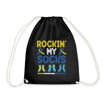 World Down Syndrome Day Awareness Rocking Socks - Drawstring Bag - black - Front