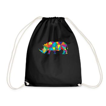 Low Poly Rhinozeros Geometrie Rhinozeros - Turnbeutel - Schwarz - Vorne