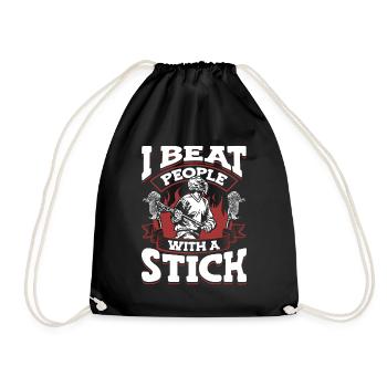 I Beat People With a Stick Intercrosse Lax - Drawstring Bag - black - Front