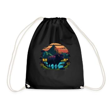 Rétro Vache Bison Buffle d’eau Buffle Silhouette - Sac de sport léger - noir - Devant
