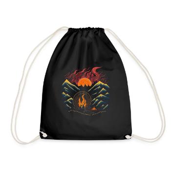Retro Wandern Camping Berge Sonnenuntergang - Turnbeutel - Schwarz - Vorne