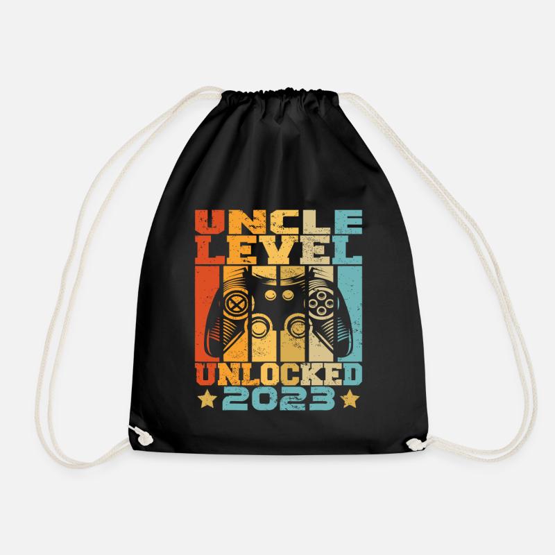 Uncle Level Unlocked 2023 Baby Announcement Uncle - Drawstring Bag - black