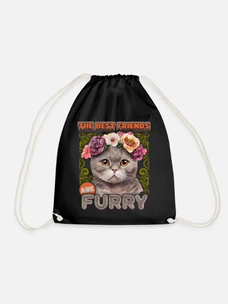 British Shorthair chat vintage avec couronne de fleurs - Sac de sport léger - noir