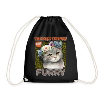 Chat avec couronne de fleurs, illustration kawaii vintage - Sac de sport léger - noir - Devant