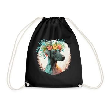 Mignon Grand Danois Fleur Couronne Chien de Compagnie Race Florale - Sac de sport léger - noir - Devant